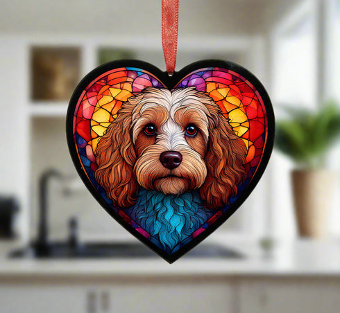 Cavapoo Stained Glass Effect Heart Suncatcher